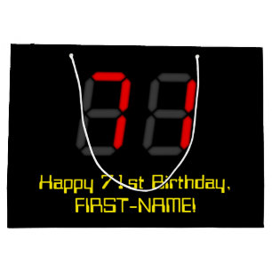 71. Geburtstag: Red Digital Clock Style "71" + Nam Große Geschenktüte