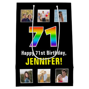 71. Geburtstag: Regenbogen "71", benutzerdefiniert Mittlere Geschenktüte
