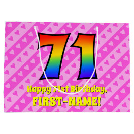 71. Geburtstag: Rosa Streifen & Herz, Regenbogen # Große Geschenktüte