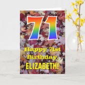 71. Geburtstag; Rustikale Herbstblätter; Regenboge Karte (Gelbe Blume)