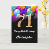 71. Geburtstag Schwarz und Gold farbige Ballons Karte (Gelbe Blume)