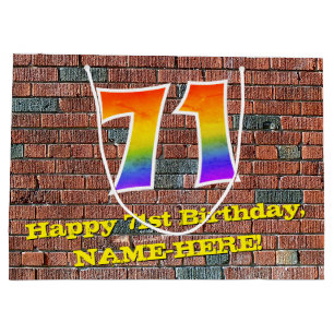 71. Geburtstag: Spaß, Graffiti-Inspiriert Regenbog Große Geschenktüte