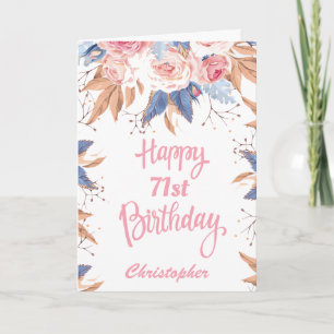 71. Geburtstag Wasserfarbe Botanisches Pink Floral Karte