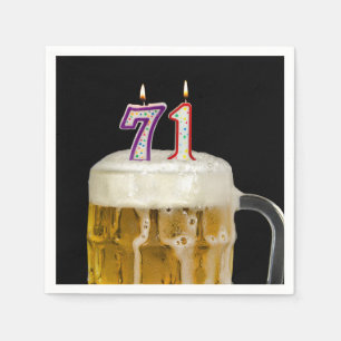 71. Geburtstagsbiere auf schwarz Serviette