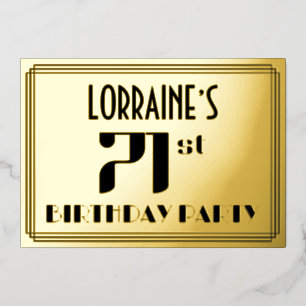 71. Geburtstagsfeier: Art Deco-Look „71“ und Name Folieneinladung