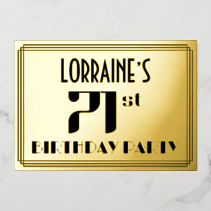 71. Geburtstagsparty: Art Deco Look "71" und Name Folieneinladung