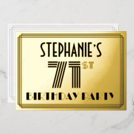 71. Geburtstagsparty — Art Deco Stil "71" & Name Folieneinladung