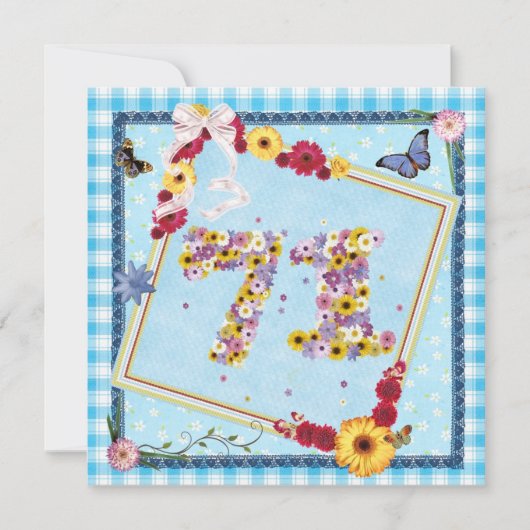71. Geburtstagsparty Einladung Blume, Schmetterlin (Vorderseite)