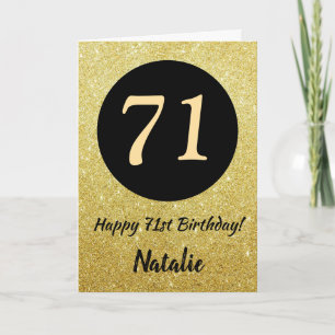 71. Happy Birthday Black and Gold Glitzer Card Karte