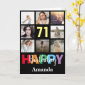 71. Happy Birthday Foto Collage Modern Black Karte (Gelbe Blume)