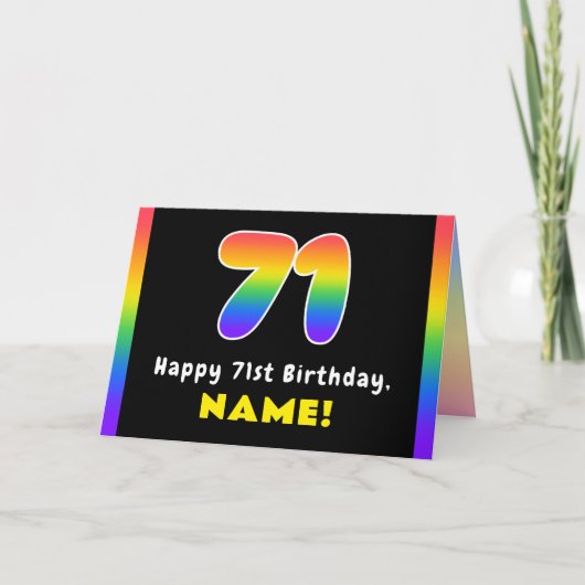 71st Birthday: Colorful Rainbow # 71, Custom Name Karte (Vorderseite)