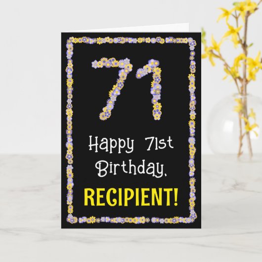71st Birthday: Floral Flowers Number, Custom Name Karte (Gelbe Blume)
