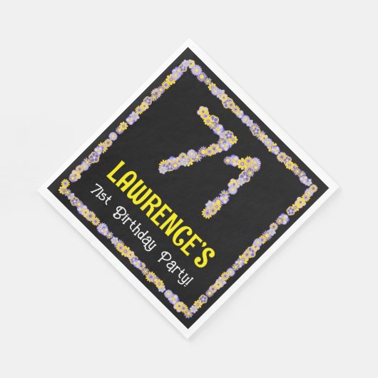 71st Birthday: Floral Flowers Number, Custom Name Serviette (Ecke)