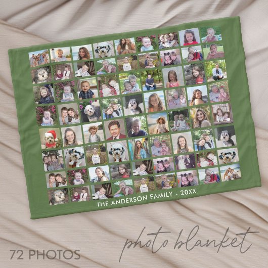 72-Foto-Collage-Raster mit Text - grün Fleecedecke