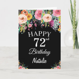 72. Geburtstag Aquarellfarben Blume Schwarze Karte