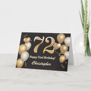 72. Geburtstag Black and Gold Balloons Geburtstag Karte