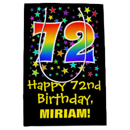 72. Geburtstag: Farbenfrohe Sterne Muster & Regenb Mittlere Geschenktüte