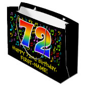 72. Geburtstag - Farbige Musiksymbole, Regenbogen Große Geschenktüte (Rückseite Schrägansicht)