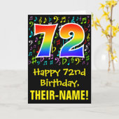 72. Geburtstag: Farbige Musiksymbole + Regenbogen Karte (Gelbe Blume)