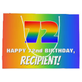 72. Geburtstag: Farbiges, lustiges Regenbogenmuste Große Geschenktüte (Rückseite)