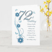 72. Geburtstag in aquamarinem mit Blumen und Karte (Gelbe Blume)