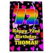 72. Geburtstag: Loving Hearts Pattern, Regenbogen Mittlere Geschenktüte (Vorderseite)
