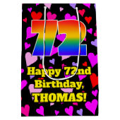 72. Geburtstag: Loving Hearts Pattern, Regenbogen Mittlere Geschenktüte (Rückseite)