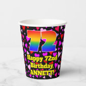 72. Geburtstag: Loving Hearts Pattern, Regenbogen Pappbecher (Vorderseite)