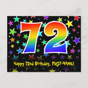 72. Geburtstag: Lustiges Sterne-Muster, Regenbogen Postkarte