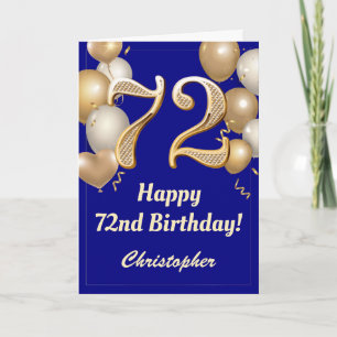 72. Geburtstag Navy Blue und Gold Balloons Confett Karte