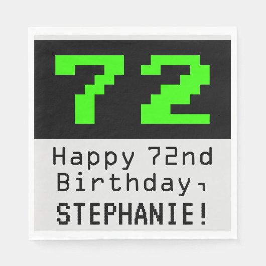 72. Geburtstag - Nerdy / Geeky Style "72" & Name Serviette (Vorderseite)