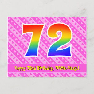 72. Geburtstag: Rosa Streifen & Herz, Regenbogen 7 Postkarte