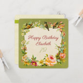72. Geburtstag Vintage Blume & Vögel Antikkarte Karte (Vorderseite/Rückseite Beispiel)