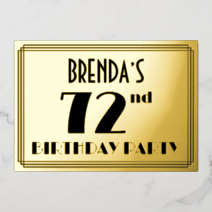 72. Geburtstagsparty — Art Deco Look "72" + Name Folieneinladung