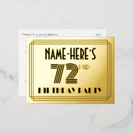 72. Geburtstagsparty ~ Art-Deco-Stil "72" + Name Folie Einladungspostkarte