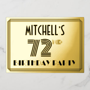 72. Geburtstagsparty — Art Deco Stil "72" & Name Folieneinladung