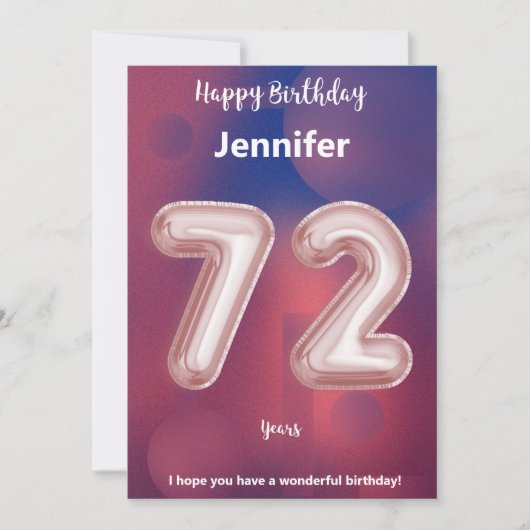 72 Jahre alte Happy Birthday Card (Vorderseite)