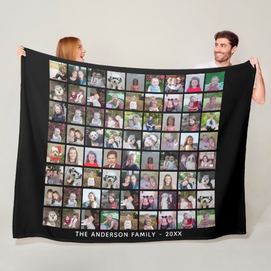72 Square Foto Collage Grid mit Text - schwarz Fleecedecke (Beispiel)