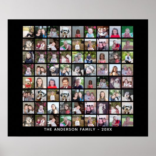 72 Square Foto Collage Grid mit Text - schwarz Poster (Vorne)