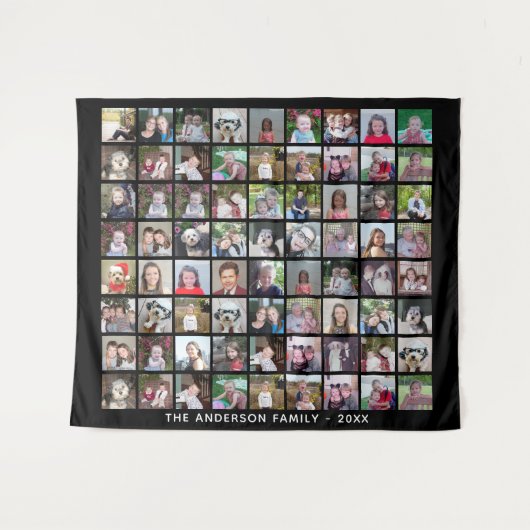 72 Square Foto Collage Grid mit Text - schwarz Wandteppich (Vorderseite (Horizontal))