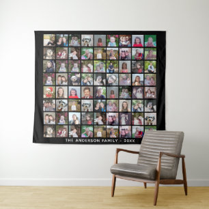 72 Square Foto Collage Grid mit Text - schwarz Wandteppich