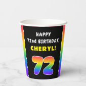 72nd Birthday: Colorful Rainbow # 72, Custom Name Pappbecher (Rückseite)