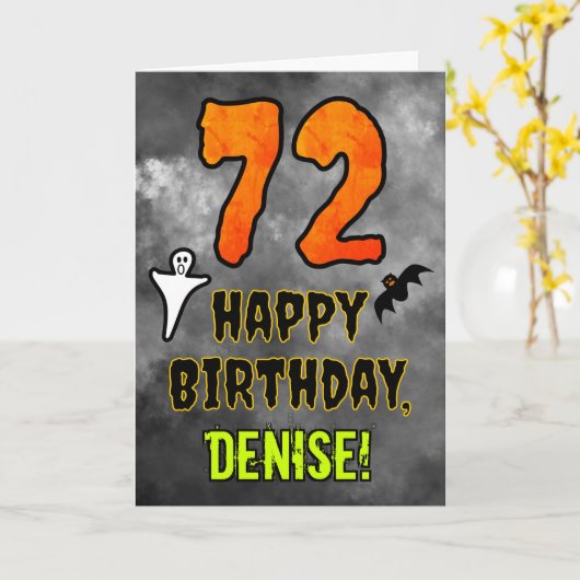 72nd Birthday: Eerie Halloween Theme + Custom Name Karte (Gelbe Blume)