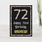 72nd Birthday: Floral Flowers Number, Custom Name Karte (Vorderseite)