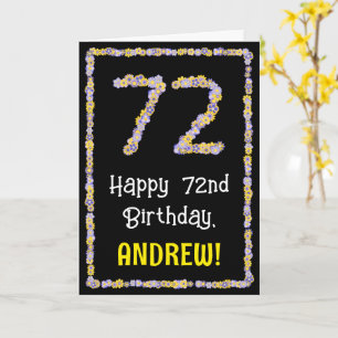 72nd Birthday: Floral Flowers Number, Custom Name Karte