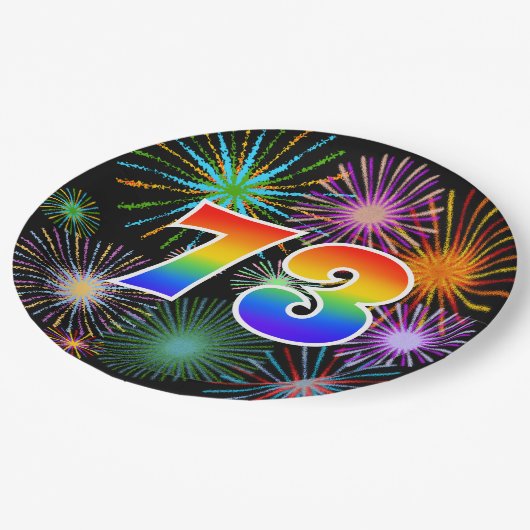 73. Event - Spaß, farbenfroh, kühl, Regenbogen 73 Pappteller (Schrägansicht)