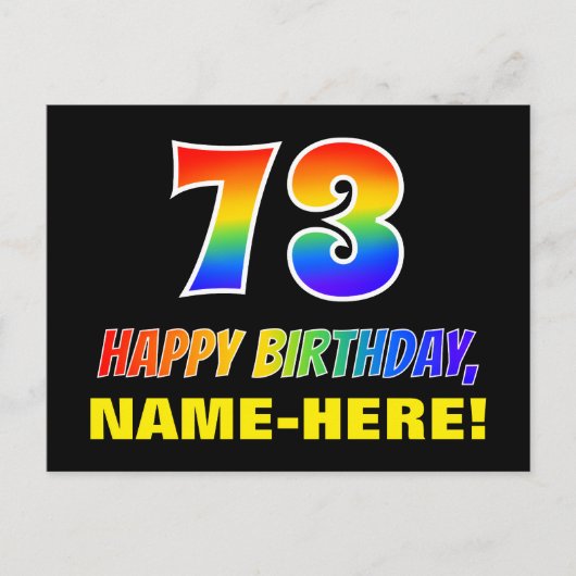 73. Geburtstag: Bold, Fun, Simple, Rainbow 73 Postkarte (Vorderseite)