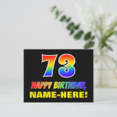 73. Geburtstag: Bold, Fun, Simple, Rainbow 73 Postkarte (Stehend Vorderseite)