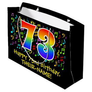 73. Geburtstag - Farbige Musiksymbole, Regenbogen  Große Geschenktüte