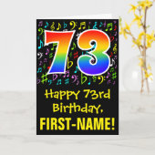 73. Geburtstag: Farbige Musiksymbole + Regenbogen  Karte (Gelbe Blume)
